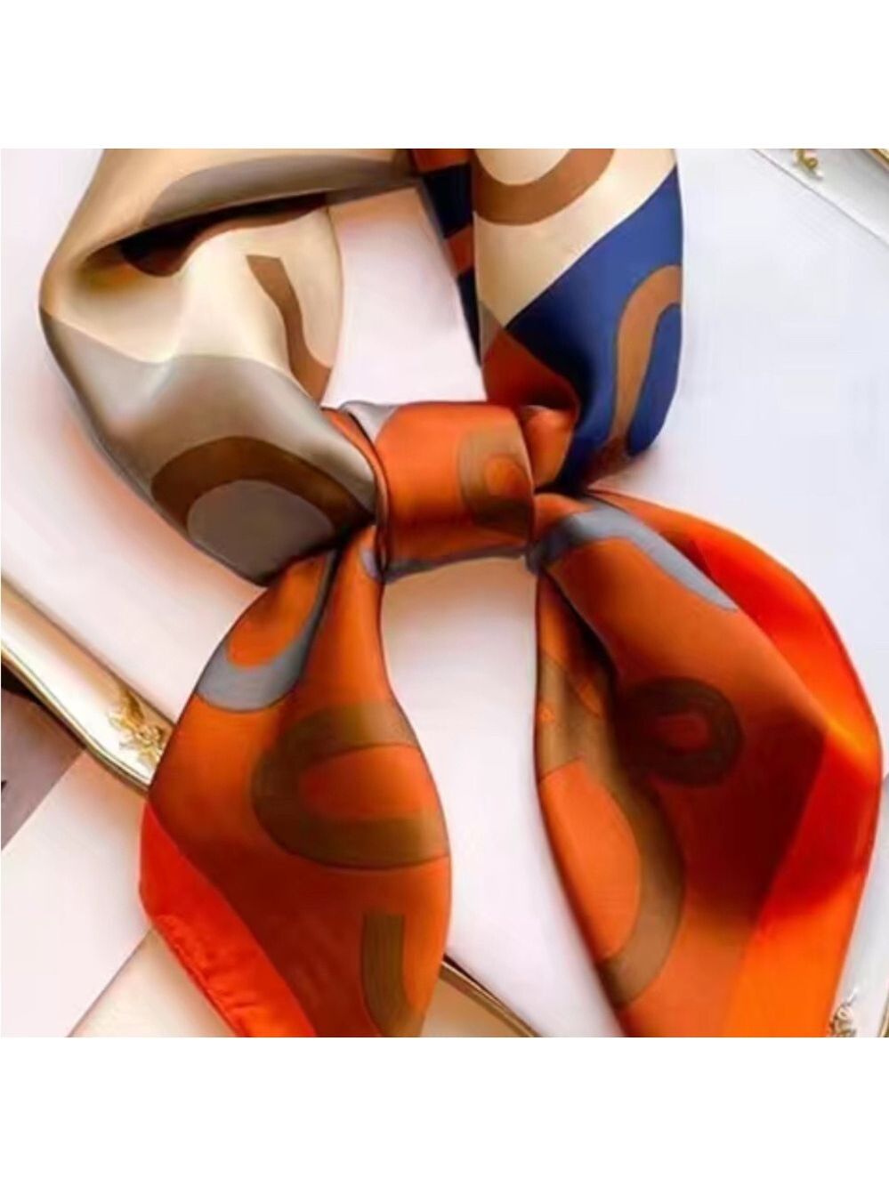 Boho Color Block Neckerchief Black Imitation Silk Square NEW
